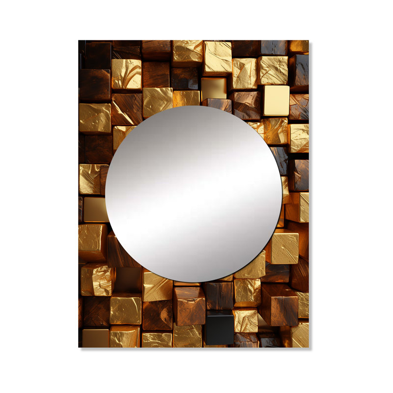 Cubes abstraits noirs et dorés II - décoration murale miroir géométrique MTMIR137081, 40 po x 30 po