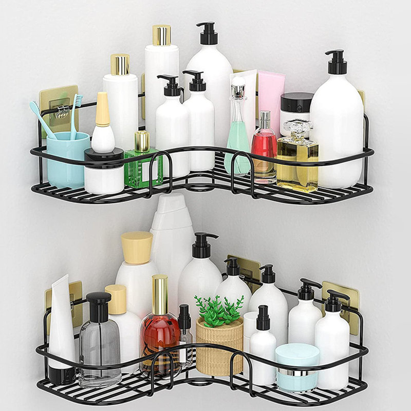  Kylis Corner Shower Caddy with 11lbs Capacity Per Shelf No-Drill Adhesive Mount Rustproof