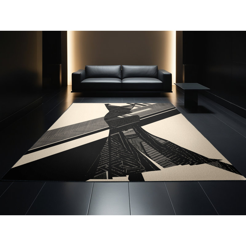 Tapis beige doux et moelleux à motif géométrique art déco Elwell, 5 x 8