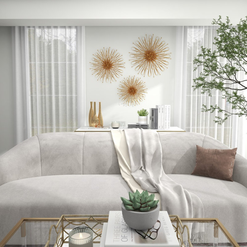 3 Piece Gold Metal Starburst Wall Decor with Orb Detailing Set, Gold