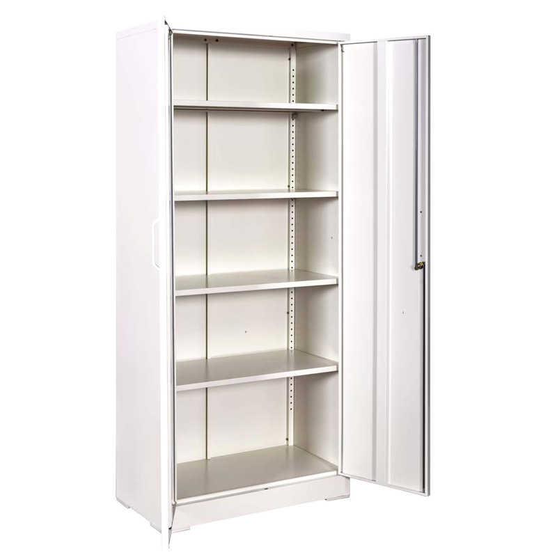 Armoire de rangement en métal robuste avec portes verrouillables et 4 tablettes réglables pour le garage, le bureau ou l'entrepôt.