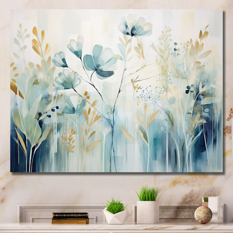 Impression sur toile botanique, impression de jardin floral bleu - Jardin botanique bleu II, H 34 po x l 44 po x P 1,5 po