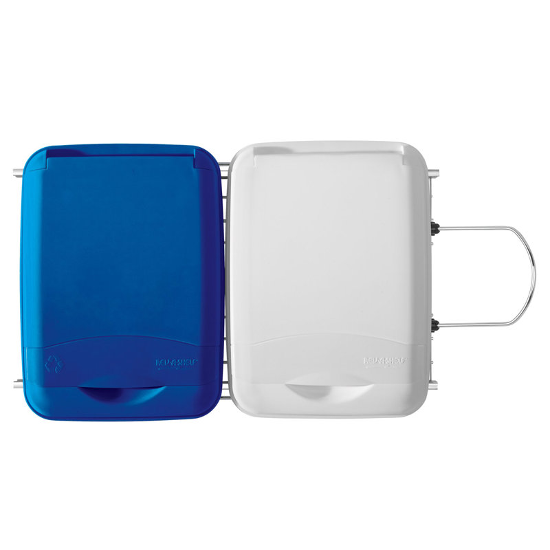 Double Sliding Pull-Out Waste Bin Containers, Blue/White, 19.25" H x 14.38" W x 22" D, 8.75