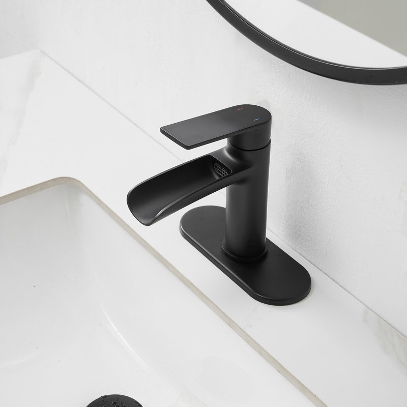 Robinet de salle de bain monocorps et monocommande avec bonde, Noir mat