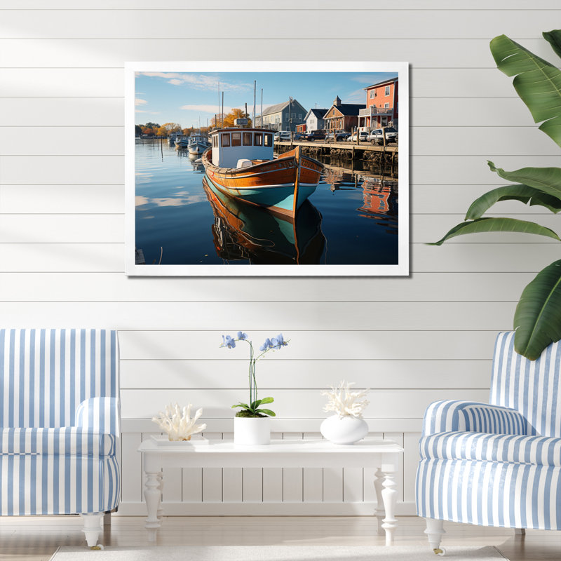 Port Port Hues - Nautique et plage, reproduction d'art mural, H 34 po x l 44 po x P 1,5 po, Cadre photo blanc