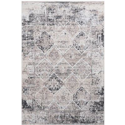 Tapis tissé et tissé 5 x 7, crème / anthracite, élimination des taches mineures, sans perte de poils, pour collection de tapis de chambre à coucher, jus, salle à manger