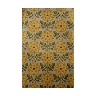Yellow Themed Floral Flower and Leaf Pattern Modern Decorative Washable Rug