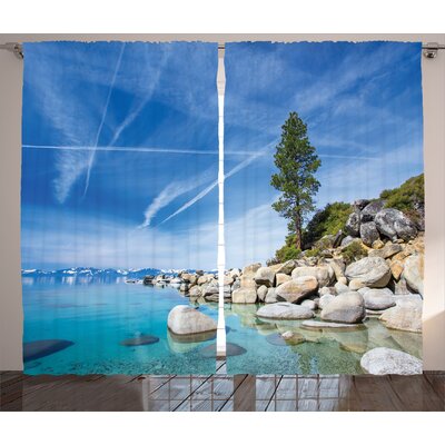 Lake House Clear Dreamy Sky over Inland Creek with Land Liquid Surface of Earth Print Graphic Print & Text Semi-Sheer Rod Pocket Curtain Panels -  East Urban Home, EABN8144 39454755