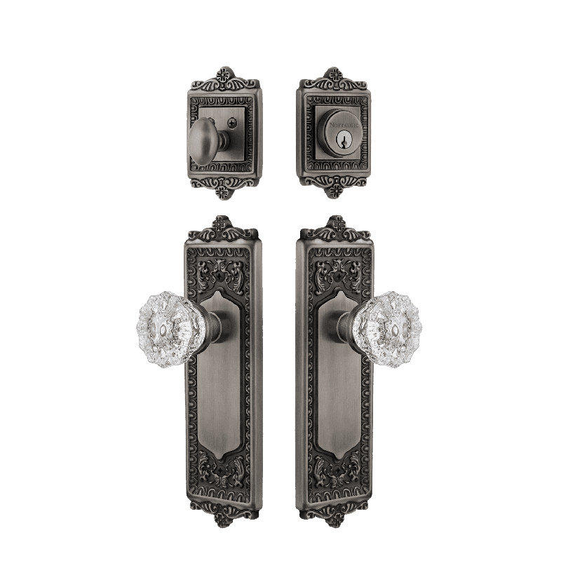 Nostalgic Warehouse Egg & Dart Entry Set with Crystal Knob, Antique Pewter, 2.375