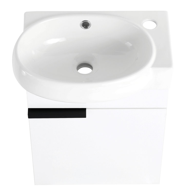 Meuble-lavabo autoportant avec lavabo en résine et 2 portes d'armoire à fermeture en douceur, Blanc brillant