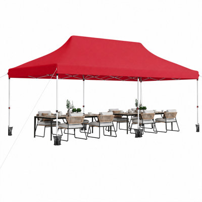 10 x 20FT Pop-up Canopy Tent Folding Instant Sun Shelter with 3 Adjustable Heights Red
