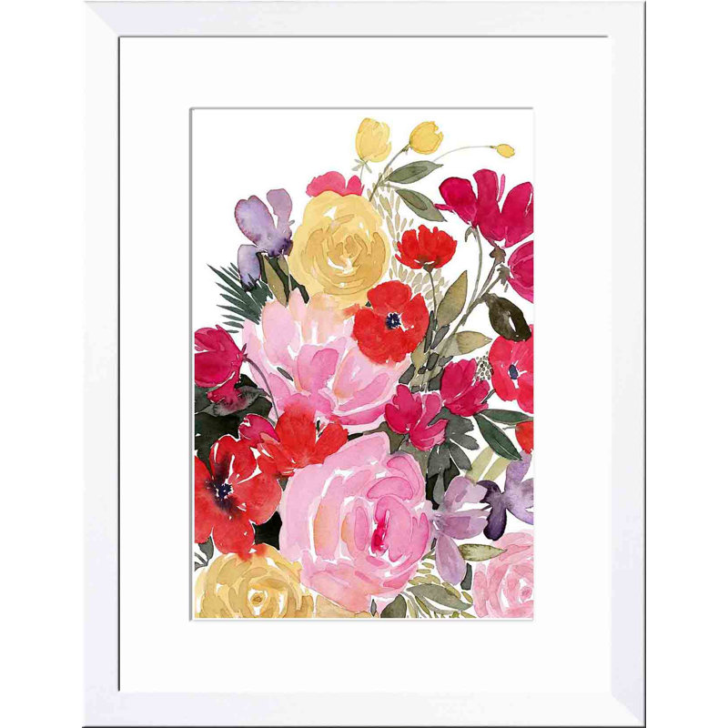 «Rainy Day Bouquet I» par Grace Popp - peinture encadrée, Blanc, H 20 po x l 30 po