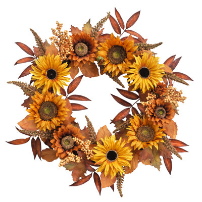 22" Artificial Orange Sunflower Wreath 