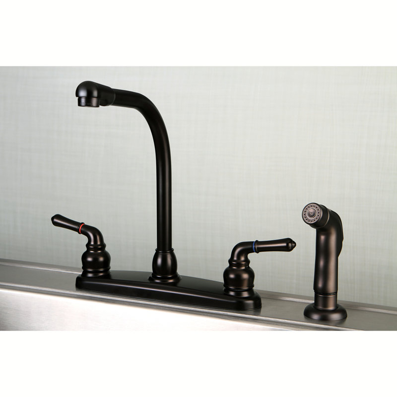 Kingston Brass Americana Two-Handle 4-Hole 8" Centerset Kitchen Faucet with Side Sprayer, Oil Rubbed Bronze