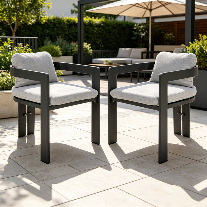 Ensemble de 2 chaises de patio d'extérieur en aluminium, Gris