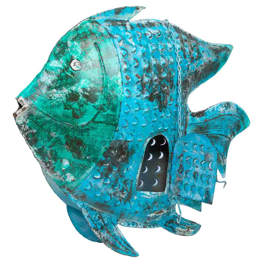 BLUE ANTIQUED CANDLE HOLDER FISH
