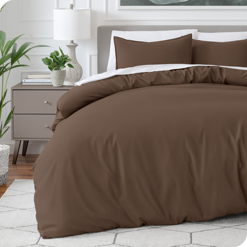 Ensemble de housse de couette en microfibre moderne et contemporain, Housse de couette simple / simple TG + 1 taie déc, Cacao
