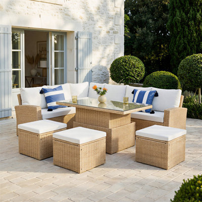 Pelias - Rattan Corner Sofa Set With Rising Table - 8 Seats
