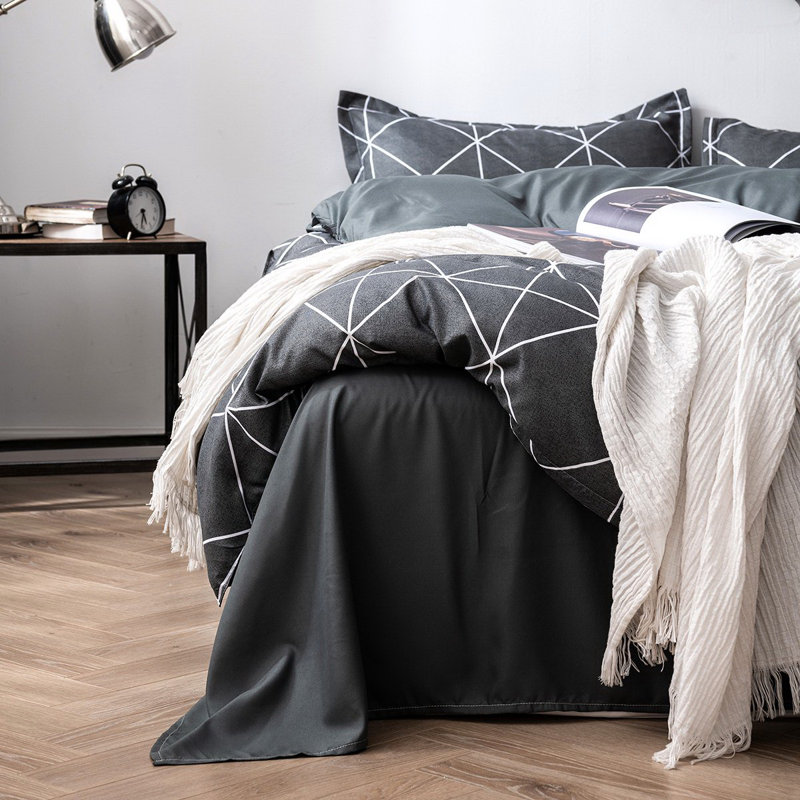 Ensemble de housse de couette réversible en microfibre bleue 3 pièces, Housse de couette grand et 2 taies d'oreiller stan