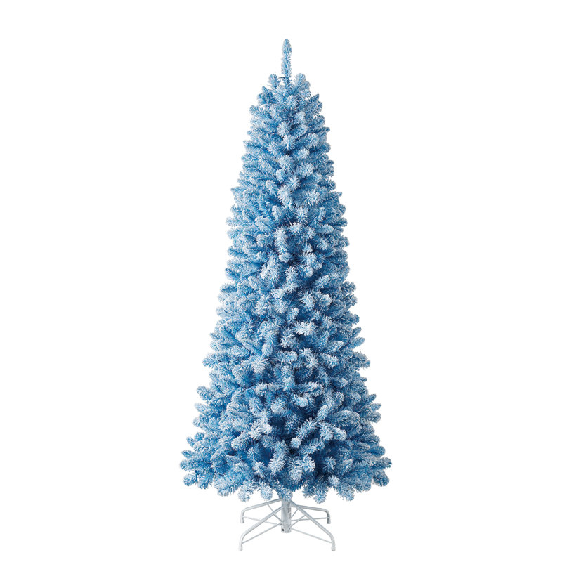 Home Heritage 7' Pencil Pine Prelit Flocked Artificial Christmas Tree Blue