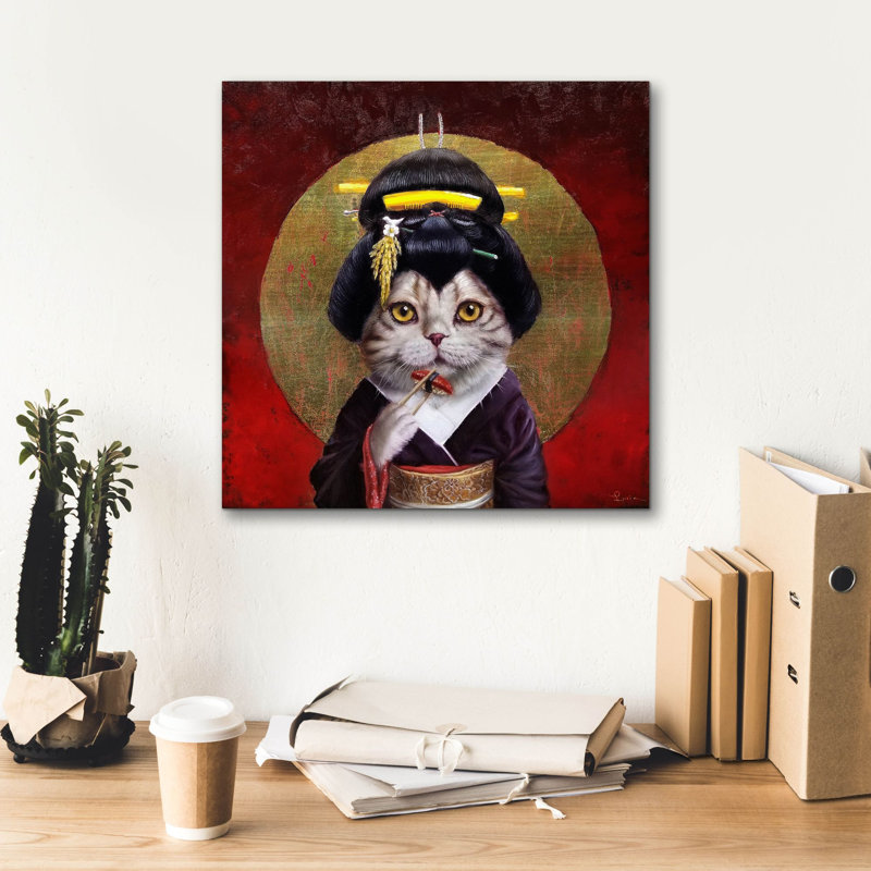«Kyoto Kitty» par Lucia Heffernan, art mural sur toile, H 18 po x l 18 po x P 0,5 po