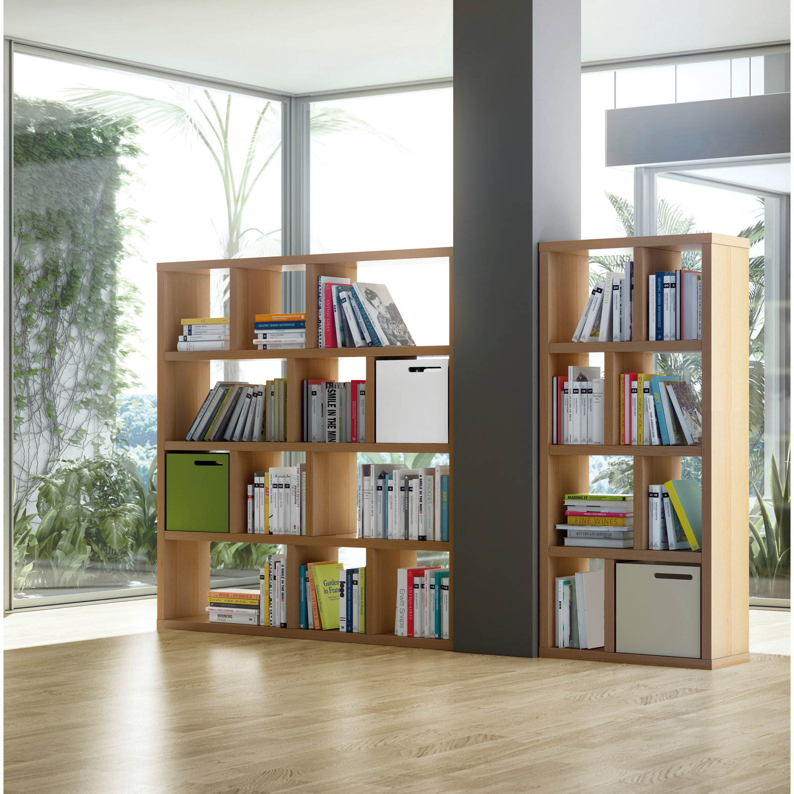 Oak, (4 Shelves) 63" H x 59" W x 13" D