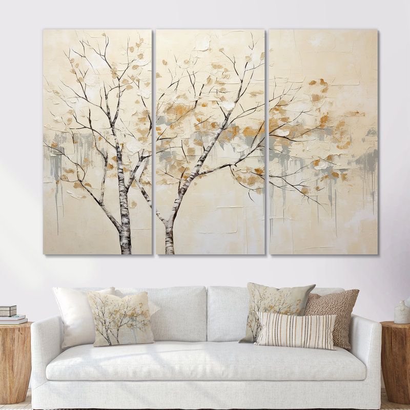 Beige Trees Harmony I - Tree Wall Art Set, 28" H x 36" W x 1" D, Wrapped Canvas