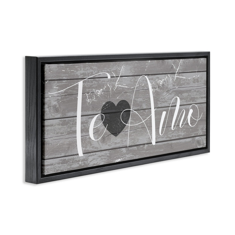«Te Amo Romantic Rustic» par Daphne Polselli, Cadre flottant noir de jais, H 11 po x l 25 po