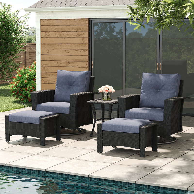 Winston Porter 5 Piece Wicker Patio Furniture Set, Classis Outdoor Conversation 360 Degree Swivel Chairs Set with Coffee Table