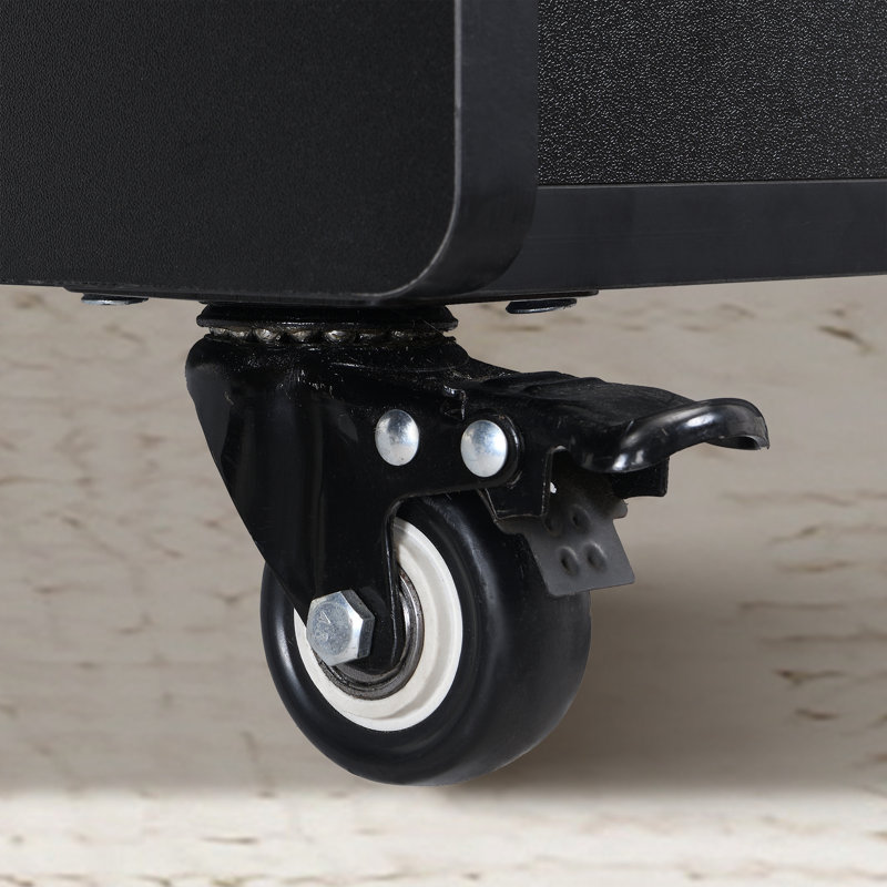 Mobile End Table With Lockable Wheels, Black