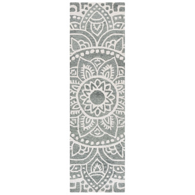 Metro 387 Hand Tufted Wool/Cotton Floral Rug in Green/Ivory