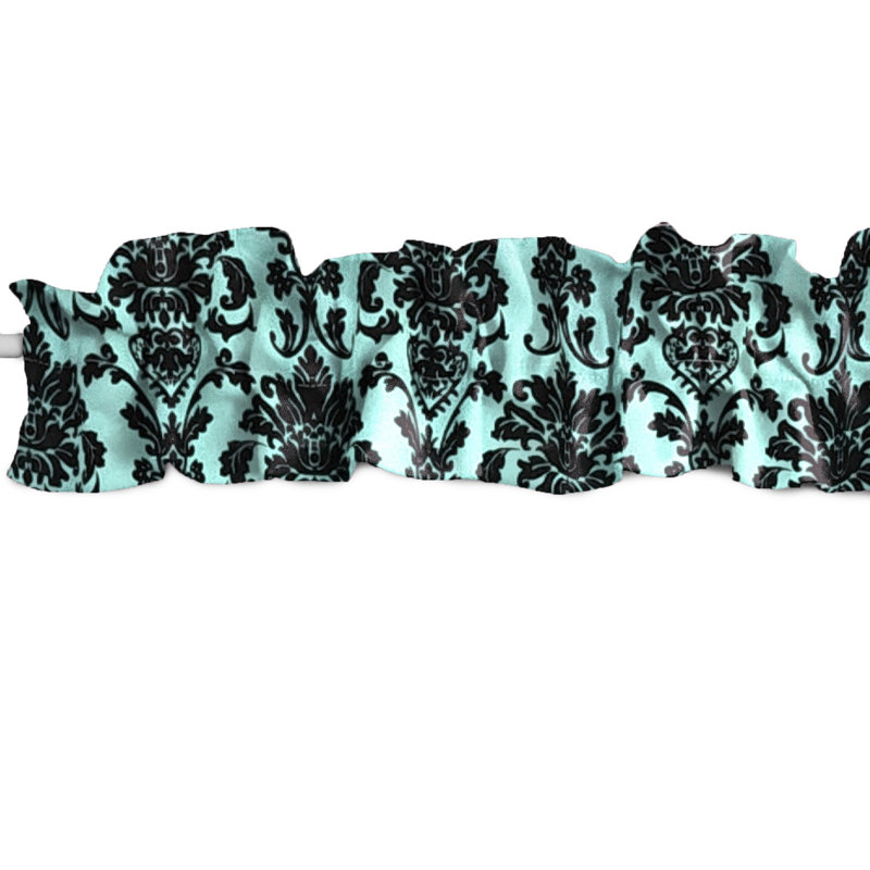 Floral Poplin Damask Curtain Sleeve Topper Window Valance, Aqua, 72" W x 7" L