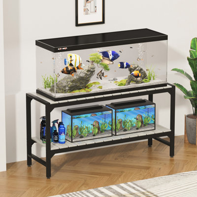 Support d'aquarium de 55 gallons, support d'aquarium en métal avec tablettes ouvertes à 2 niveaux et lattes épaissies, convient pour aquarium à domicile, aquarium de paysage et océanarium (aquarium non inclus)