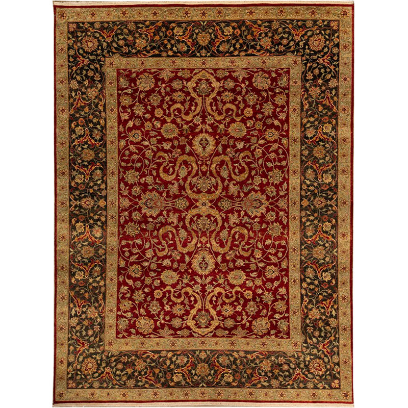 Tapis rouge et noir noué à la main de haute qualité