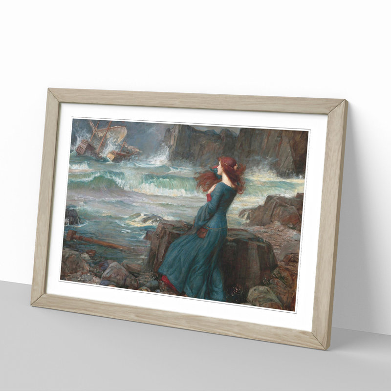 Miranda the Tempest by John William Waterhouse - Picture Frame Painting, Oak, 27cm H x 36cm W x 2cm D