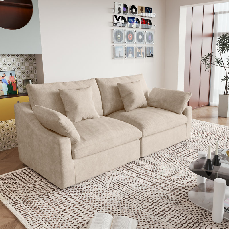 Canapé modulaire rembourré 2 pièces en tissu de chenille avec accoudoirs 2 pièces, Kaki