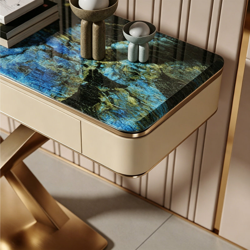 Console de style italien en pierre frittée., 33.4" H x 55" W x 13.7" D