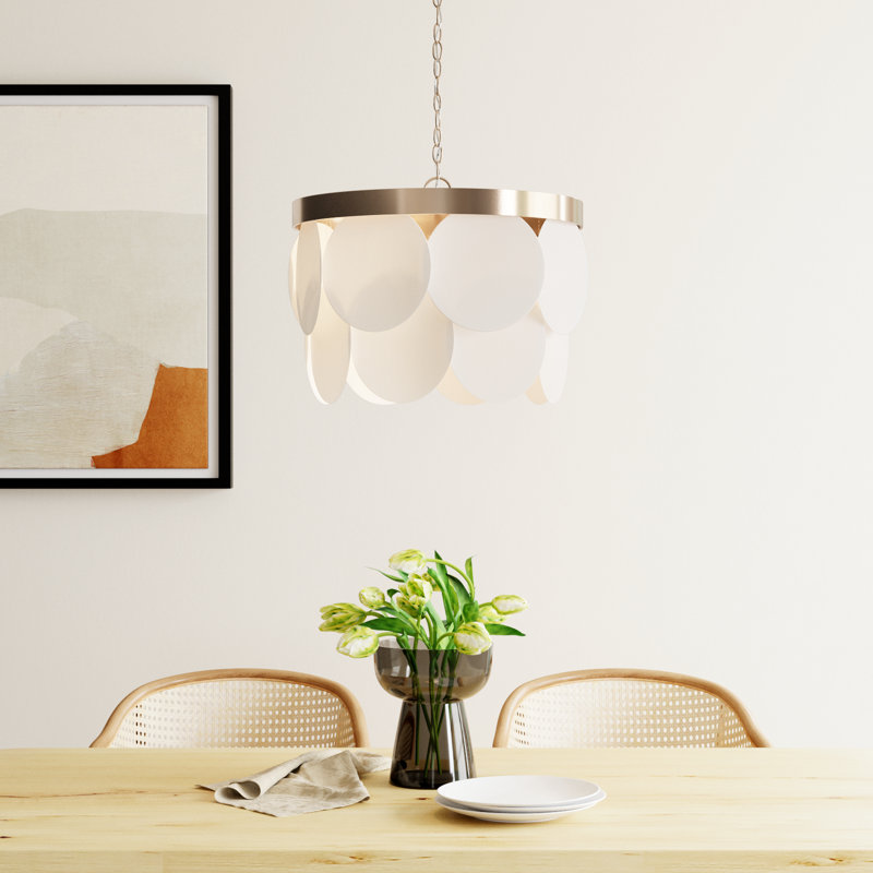 Ainsley 6-Light Dimmable Steel Chandelier with Etched Glass Disks, Satin Bronze, Not Energy Star, No