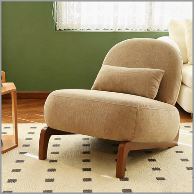 Mignon fauteuil d'appoint avec pieds en bois massif, fauteuil de salon avec coussin en tissu doux, fauteuil de chambre confortable, fauteuil de lecture confortable pour appartement, salle d'attente, balcon (brun clair)