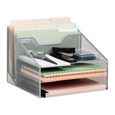 Organisateur de dossiers en maille métallique Mind Reader, plateau de papier à 3 niveaux avec 5 compartiments, trieur de courrier de bureau, argent