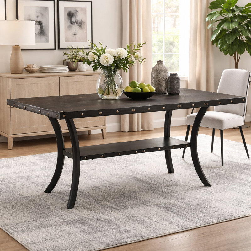 Rectangular Dining Table with Storage Shelf