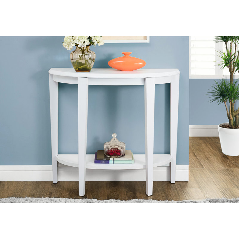 Table d'appoint pour salon contemporain - stratifié blanc avec tablette inférieure fixe et console avec pieds robustes et console en demi-lune