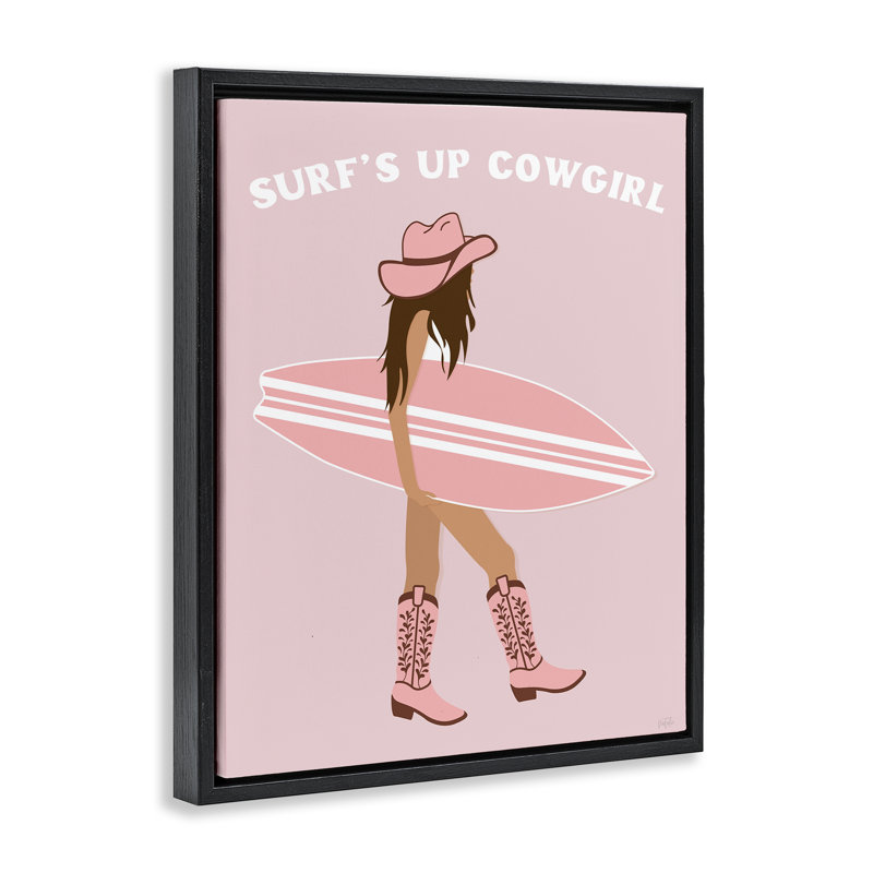 Cadre flottant Surf's Up Cowgirl, design par Natalie Carpentieri, H 21 po x l 17 po, Cadre flottant noir de jais