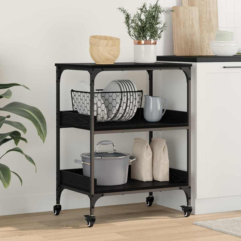 Wood Bar Cart, Black Oak
