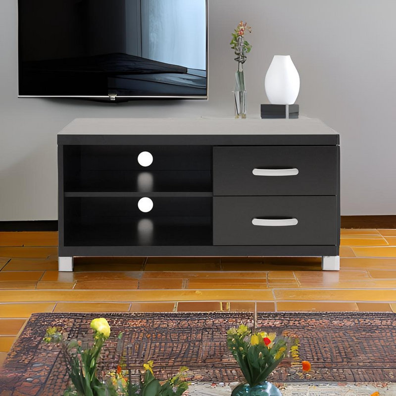 Meuble télé noir moderne avec 2 tiroirs pour téléviseurs de 40 po ou moins