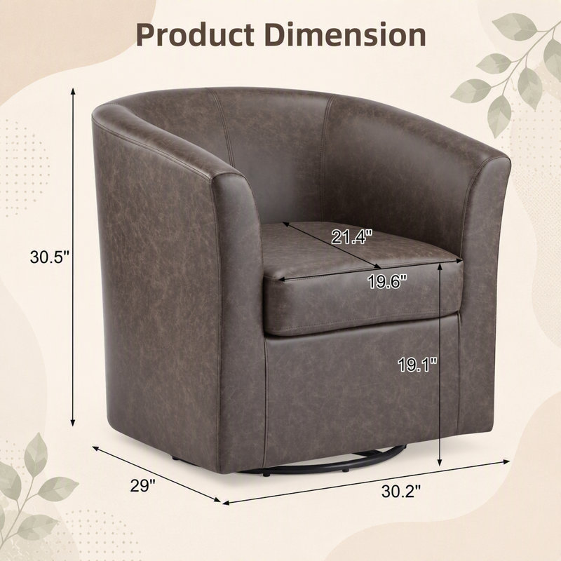 Fauteuil demi-tonneau Wilmore, Simili cuir brun foncé