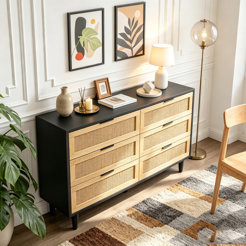 Armoire de rangement en rotin 6 tiroirs, L 51,18 po