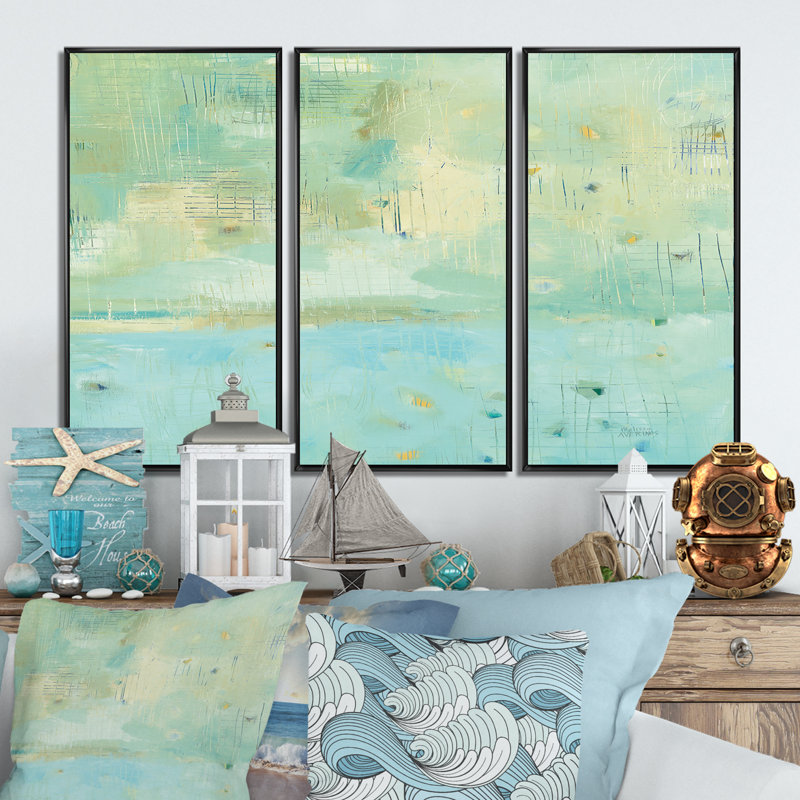 «Dreaming Of The Shore II», ensemble d'art mural sur toile encadré nautique et côtier, H 32 po x l 48 po x P 1 po, Cadre noir