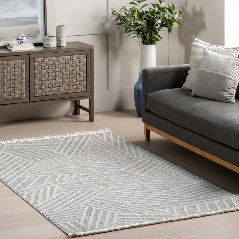 Esmeray Modern Geometric Tasseled Area Rug, Rectangle 5' x 8'