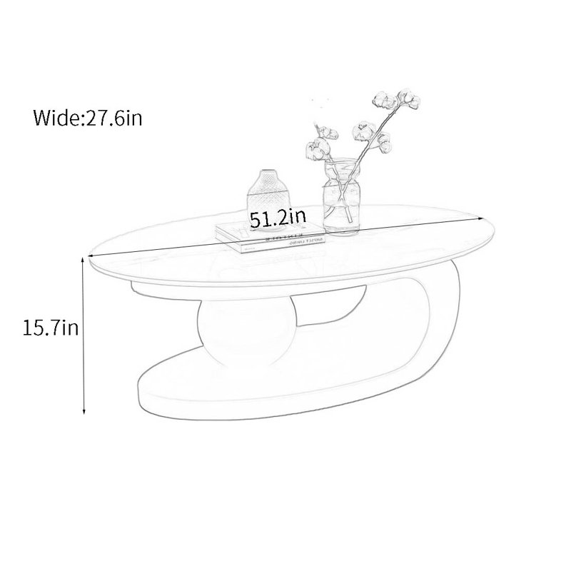 Creative oval rock plate end table, 15.7" H x 51.2" L x 27.6" W
